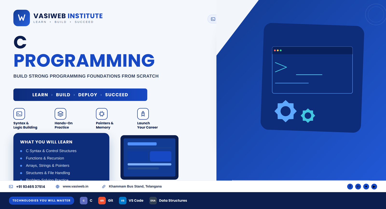 C Language programming course in Khammam — fundamentals and lab practice